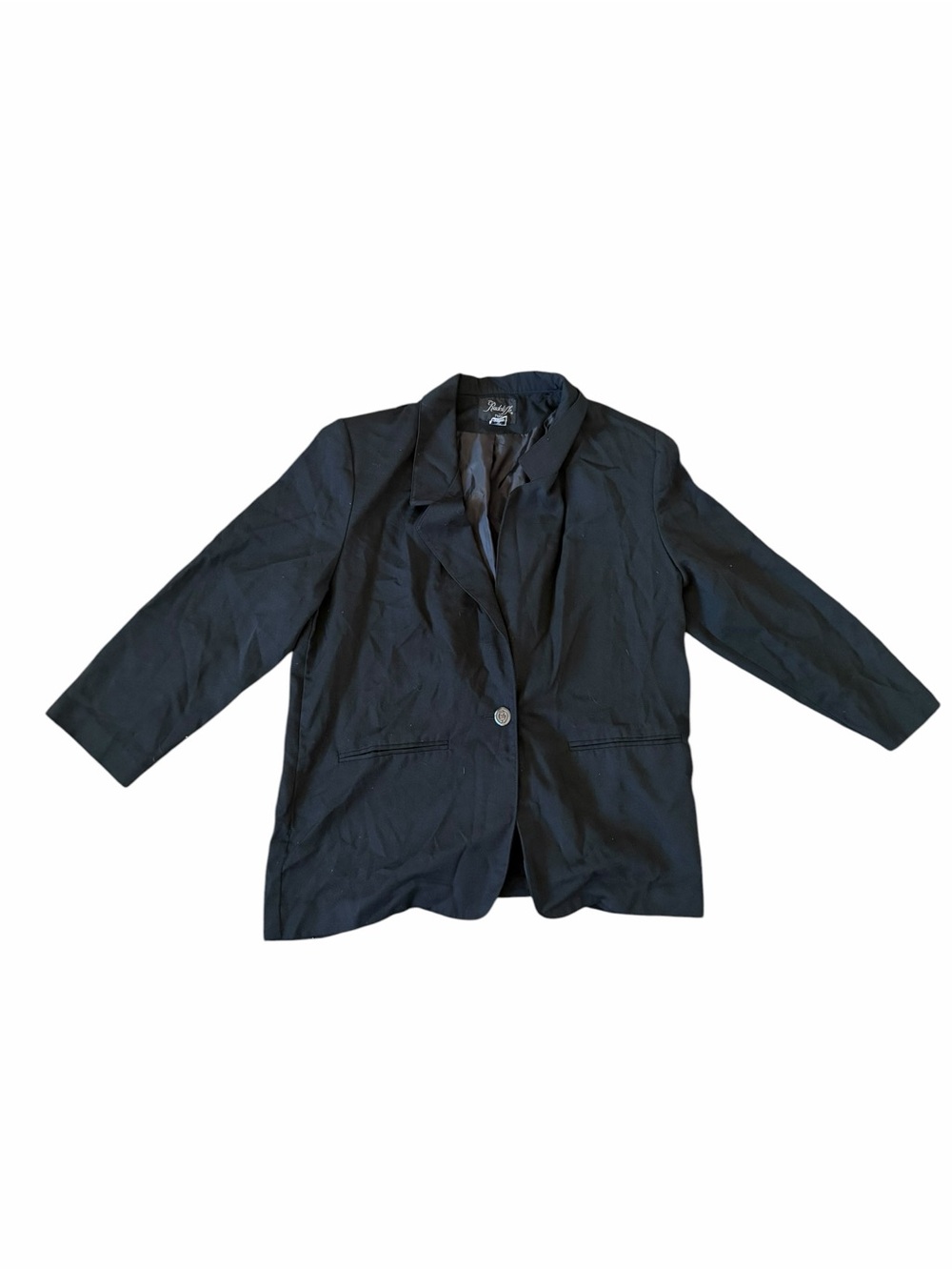 Vintage Radcliffe Petites Women’s Black Blazer Size 8 Petite Gold Crest Button